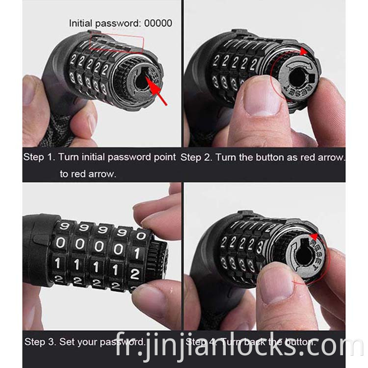 Jinjian Steel Bicycle Bike Chain Lock 5 chiffres Numéro de combinaison Lock Bélogue Lock Bike